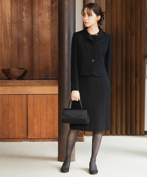 セレモニースーツ セットアップ 「喪服・礼服」フリルカラージャケット＆ワンピース ブラックフォーマルセット レディースの画像