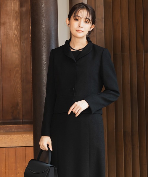 セレモニースーツ セットアップ 「喪服・礼服」フリルカラージャケット＆ワンピース ブラックフォーマルセット レディースの画像