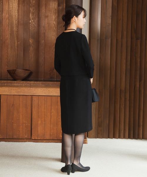 セレモニースーツ セットアップ 「喪服・礼服」フリルカラージャケット＆ワンピース ブラックフォーマルセット レディースの画像