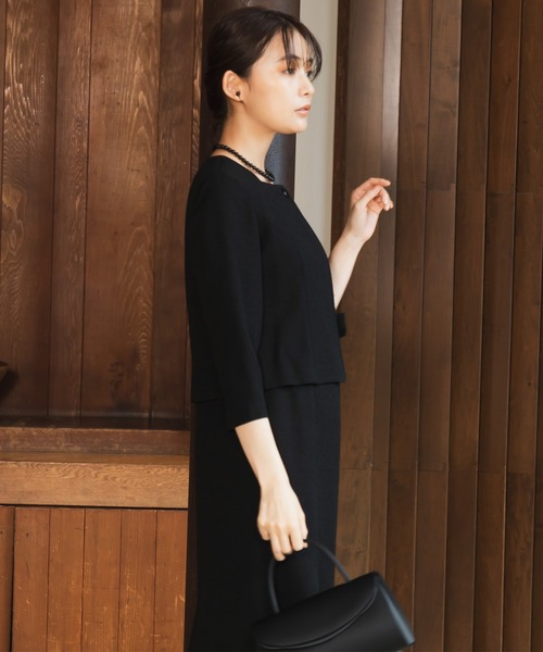 セレモニースーツ セットアップ 「喪服・礼服」フリルカラージャケット＆ワンピース ブラックフォーマルセット レディースの画像