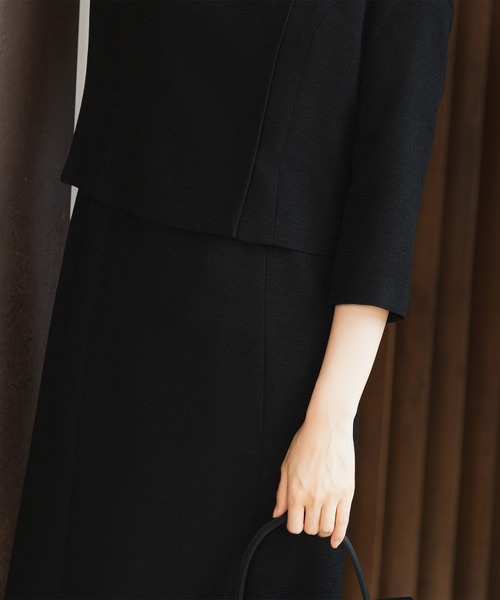 セレモニースーツ セットアップ 「喪服・礼服」フリルカラージャケット＆ワンピース ブラックフォーマルセット レディースの画像