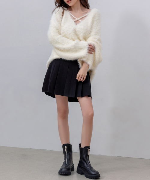 d.i.a/インパン付ミニスカート★スカルプリント DAY CLOSET スカート レディース クラシカルプリーツインパン