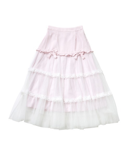 メルフィーメモリー Tulle drape & ribbon スカート ピンク