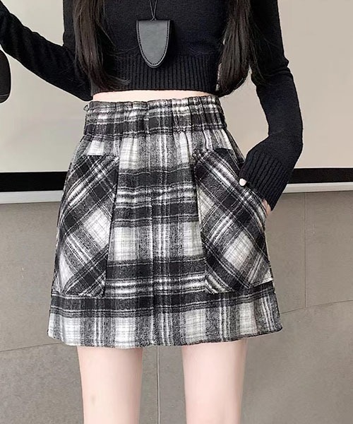 gossip!ロサンゼルス スカート Y2K冬チェック柄スカートヴィンテージ風