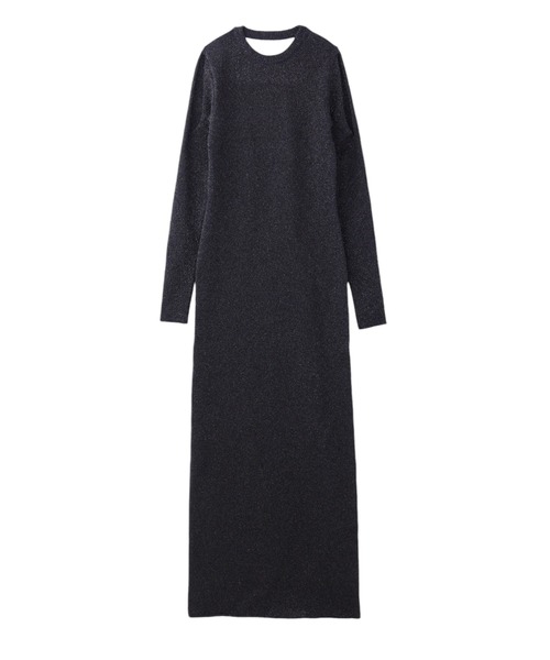 ドレス CUT OUT SLEEVE LAME KNIT LONG DRESS