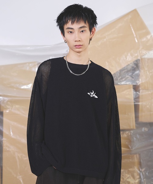 【ブラック】メッシュ クルーネック ニット プルオーバー (MENS) HINSON 長袖ニット MEDIUM ブラック メンズ : ZOZOTOWN Yahoo!店