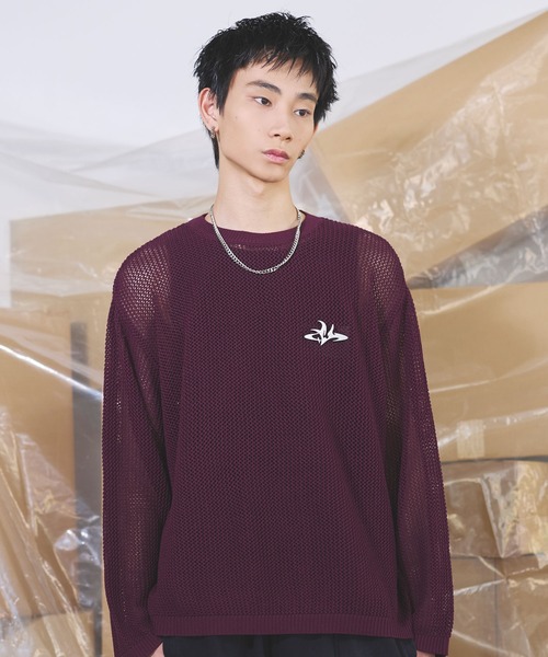 【ブラック】メッシュ クルーネック ニット プルオーバー (MENS) HINSON 長袖ニット MEDIUM ブラック メンズ : ZOZOTOWN Yahoo!店