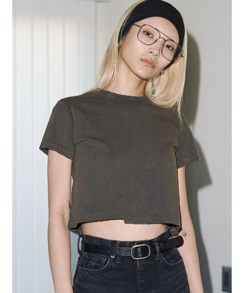 tシャツ 「VEQUM」DAMAGE CROPPED T SHIRT レディース