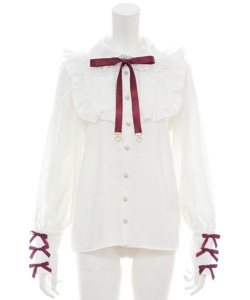 Secret Honeyフリル付きホワイトシャツ シークレットハニー Secret Honey 袖フリルブラウス （ホワイト
