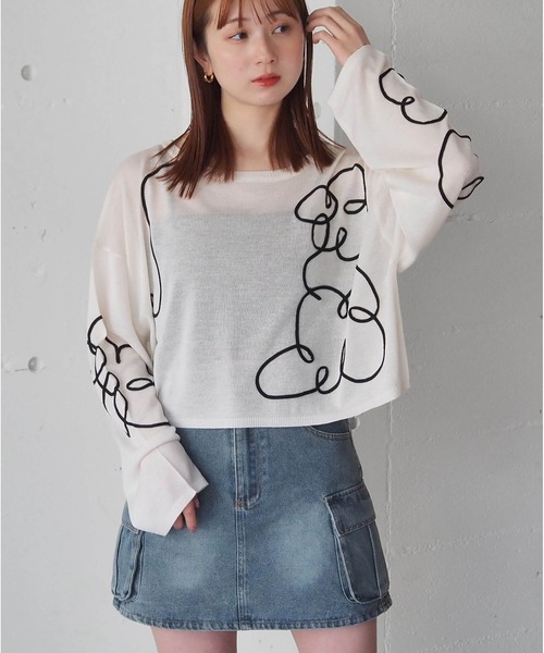 ニット セーター コード刺繍シアーニットプルオーバー レディース tiptop ニット セーター コード刺繍シアーニットプルオーバー