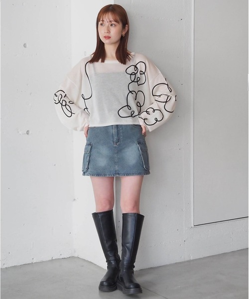 ニット セーター コード刺繍シアーニットプルオーバー レディース tiptop ニット セーター コード刺繍シアーニットプルオーバー