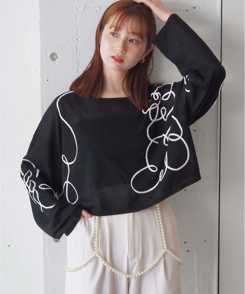 ニット セーター コード刺繍シアーニットプルオーバー レディース tiptop ニット セーター コード刺繍シアーニットプルオーバー
