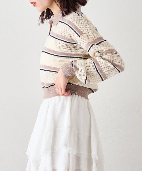 w closet ニット セーター ボーダーポロニット レディース
