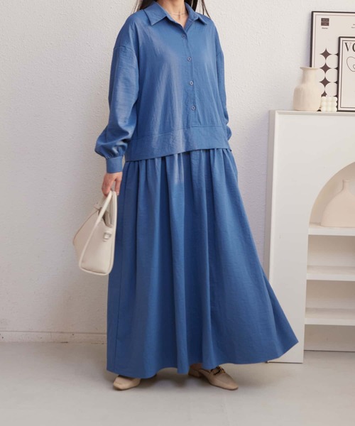 MHL.✨シャツワンピース ロング ハーフボタン ネイビー Ⅱ