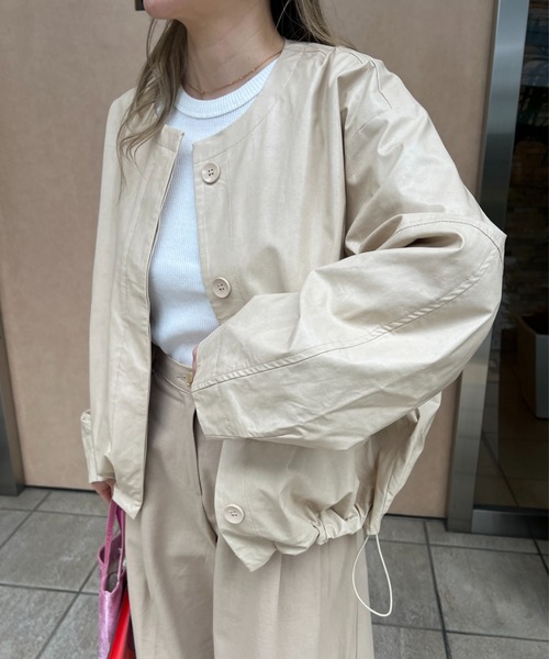 StyleSea ジャケット ノーカラージャケット フェイクレザーノー