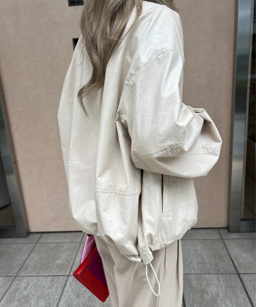 StyleSea ジャケット ノーカラージャケット フェイクレザーノー
