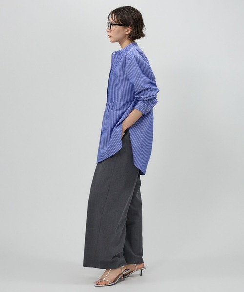 ブラウス シャツ BAND COLOR LINEN SHIRT レディース LBC ブラウス シャツ リネンコットンバンドカラーシャツ