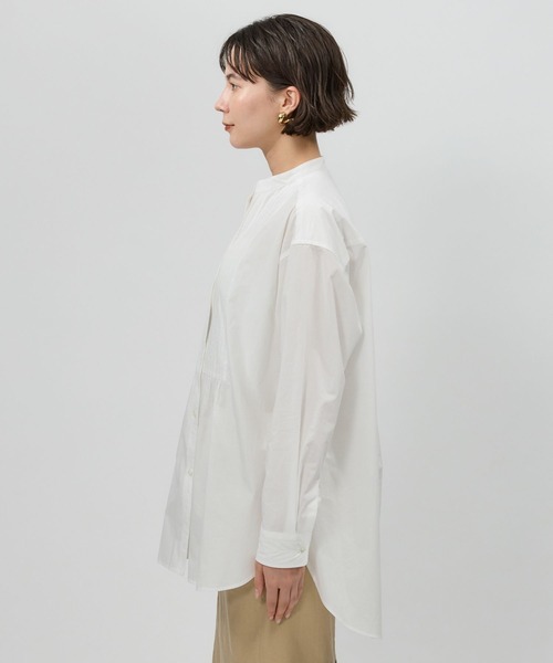 バビロン BABYLONE 25SS ポケットチュニックシャツ バンドカラー 長袖 F 白 ホワイト /AT ■OS レディース BABYLONE - バビロン 25SS ポケットチュニックシャツ バンド