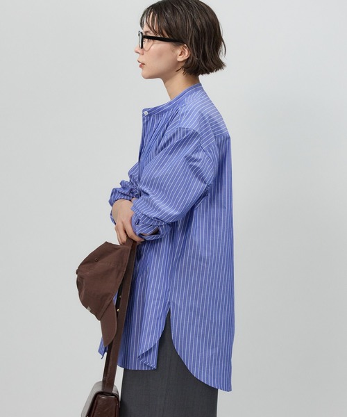 「BABYLONE」 長袖シャツ フリー ネイビー レディース BABYLONE ブラウス シャツ バンドカラーシャツ レディース