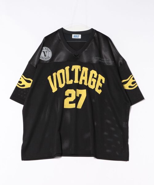tシャツ a.p.o.v. ストリートロゴプリントシャイニーコンビメッシュ