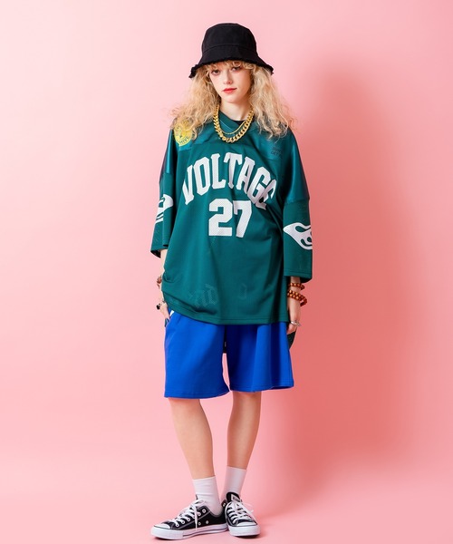 tシャツ a.p.o.v. ストリートロゴプリントシャイニーコンビメッシュ