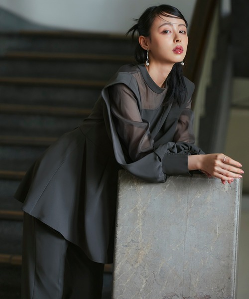 RUIRUE BOUTIQUE ルイルエブティック セットアップ ネイビー LL ルイルエブティック RUIRUE BOUTIQUE ペプラムジャケットパンツ