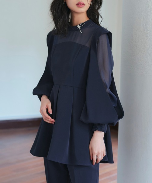 RUIRUE BOUTIQUE ボウタイセットアップ　ネイビー RUIRUE BOUTIQUE セットアップ ボリュームスリーブボウタイ