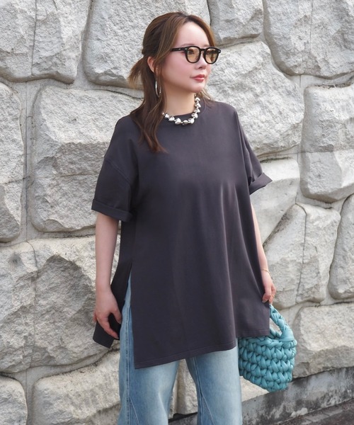 tシャツ 半袖 side slit oversize tee /クルーネックサイドスリット