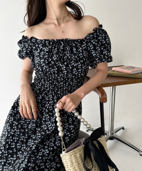 「one after another NICE CLAUP」 半袖ワンピース MEDIUM ブラック レディース_画像2