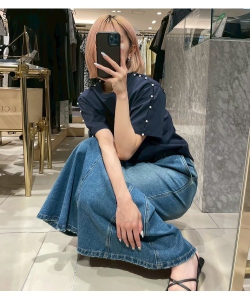 LE CIEL BLEU（ルシェルブルー） tシャツ 半袖 ボクシーTシャツwパール