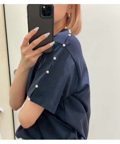 LE CIEL BLEU（ルシェルブルー） tシャツ 半袖 ボクシーTシャツwパール