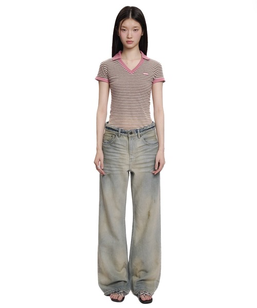 Moromoro ジーンズ デニム デニムパンツ ヴィンテージダメージロング Moromoro ジーンズ デニム デニムパンツ ヴィンテージダメージロング