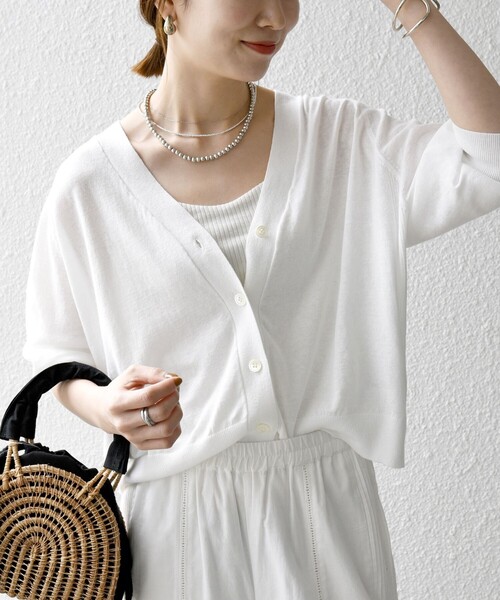 「SHIPS any」 7分袖ニットカーディガン ONE SIZE キャメル レディース_画像4