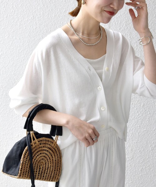 「SHIPS any」 7分袖ニットカーディガン ONE SIZE キャメル レディース_画像5