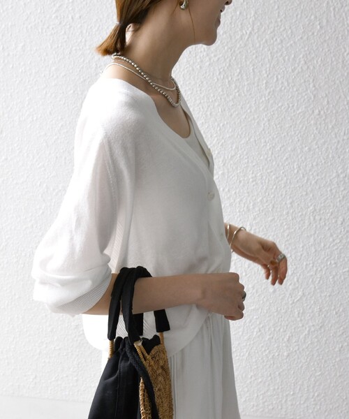 「SHIPS any」 7分袖ニットカーディガン ONE SIZE キャメル レディース_画像9