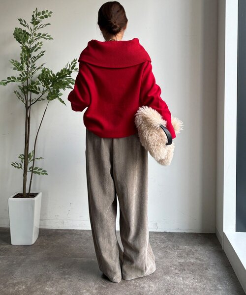 DouDou パンツ ヘリンボーンコーデュロイイージーパンツ