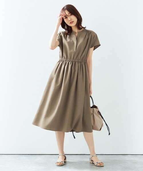 「A/C DESIGN BY ALPHA CUBIC」 半袖ワンピース 9号 モカ レディース_画像9