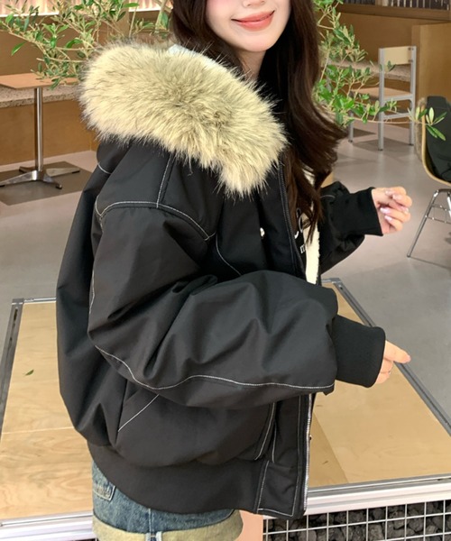 emi+ ブルゾン アウター フェイクファーフーディブルゾン レディース