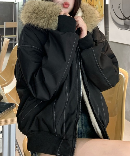 emi+ ブルゾン アウター フェイクファーフーディブルゾン レディース