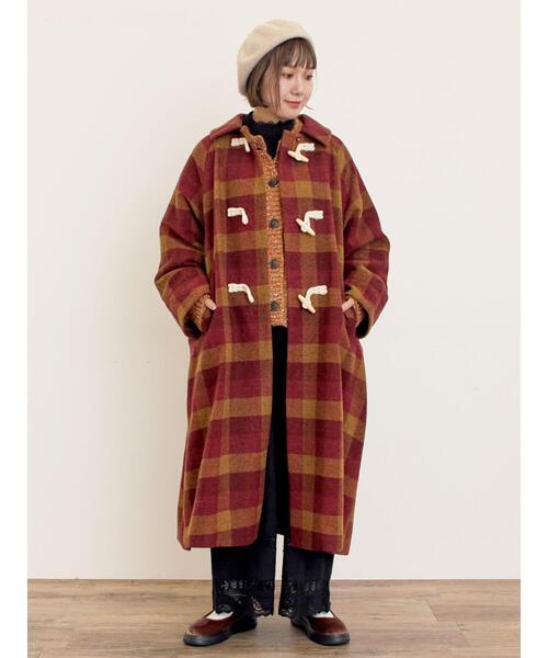タスマニアウール2way襟ロングコート　ダッフルコート　ロングコートチェック Samansa Mos2（サマンサモスモス） コート アウター 「タスマニア