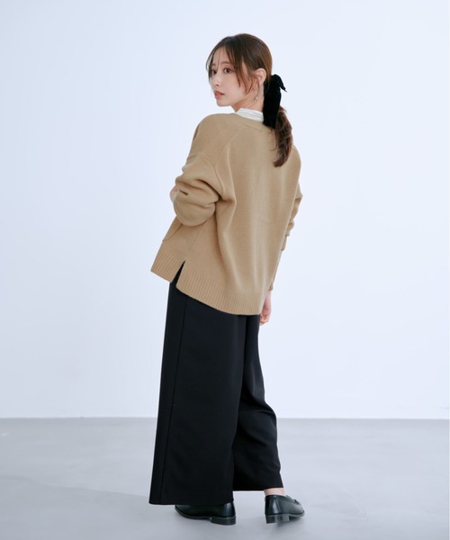 カーディガン ウールカシミヤVネックロングカーディガン 「低身長