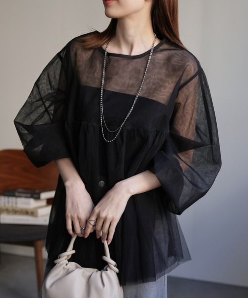sakishimatokyo ブラウス シャツ 「前後2WAY」チュールギャザー