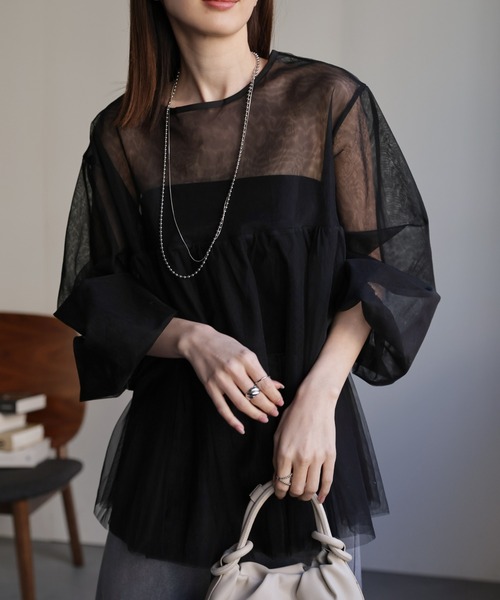 sakishimatokyo ブラウス シャツ 「前後2WAY」チュールギャザー