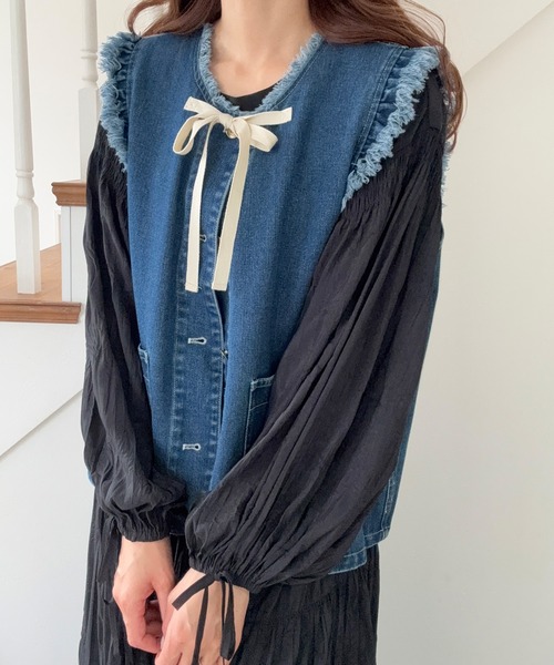 「LAUIR」 ベスト LARGE ブルー レディース_画像5