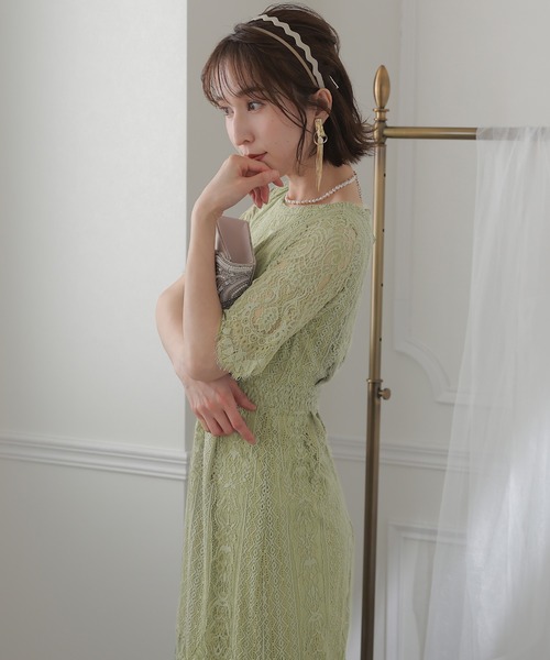 「PourVous」 半袖ワンピース S ボルドー レディース_画像4