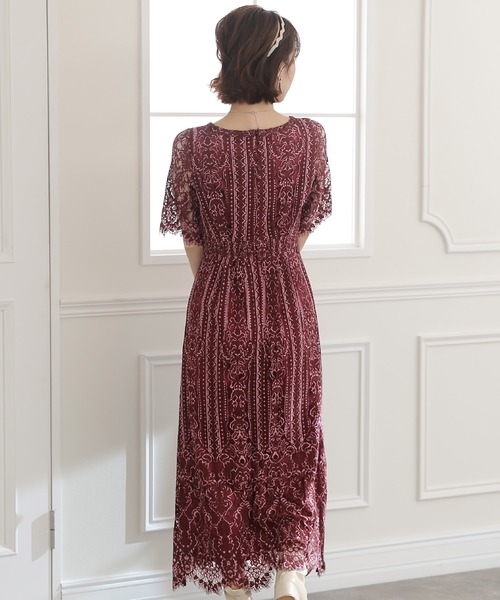 「PourVous」 半袖ワンピース S ボルドー レディース_画像6