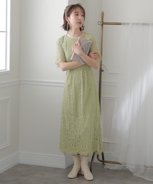「PourVous」 半袖ワンピース S ボルドー レディース_画像7
