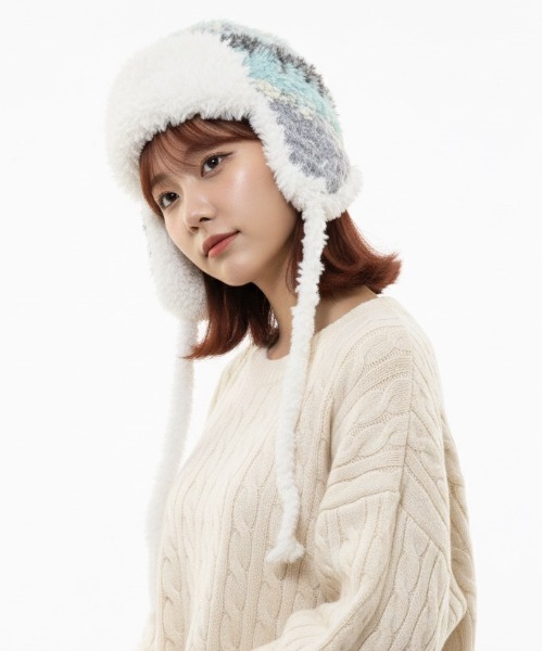 ニット帽 ニットキャップ 「HIKA」モヘア配色耳付きファーCAP