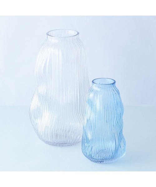ウェーブ　ガラス　花瓶 Francfranc（フランフラン） 花瓶 ウェーブ フラワーベース L ブルー