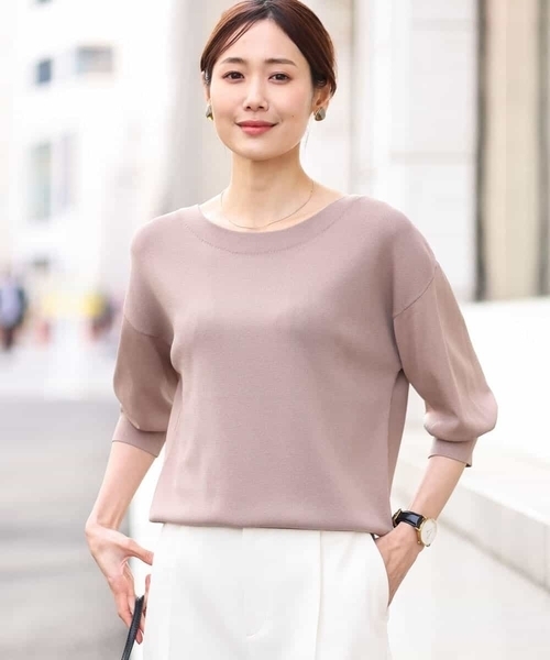 「OFUON le MK」 7分袖ニット 38 ネイビー レディース_画像2